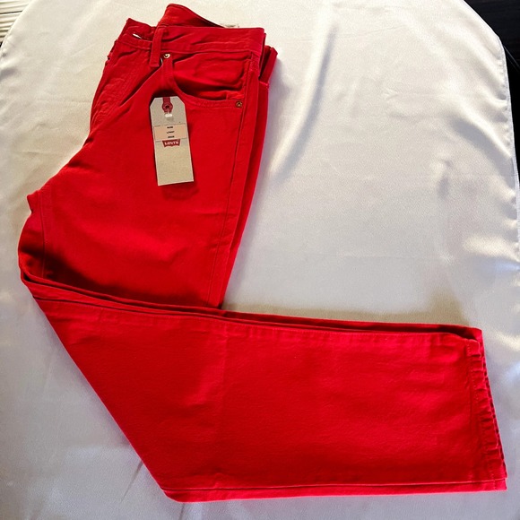 NWT Levis Premium 501 Jeans Women 26x28 Red High Rise Straight Made USA 90 Denim - Picture 3 of 14